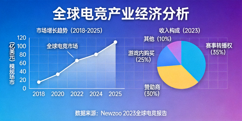 电竞产业经济分析图表 - 展示全球电竞市场增长趋势与收入构成