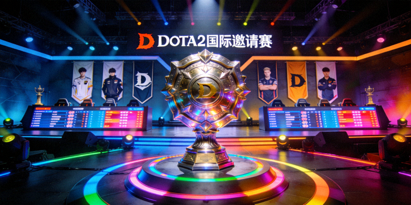 DOTA2国际邀请赛主舞台 - 巨大的冠军神盾奖杯在舞台中央闪耀
